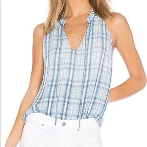 Bella Dahl blue plaid halter neck tank top